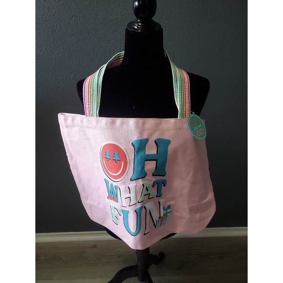 New With Tags Pink Colorful Canvas Tote Bag Jadelynn Brooke OH What Fun Holiday - Picture 5 of 10